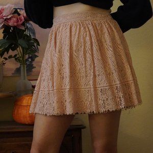 Peach Pink Lace Mini Skirt with Zipper